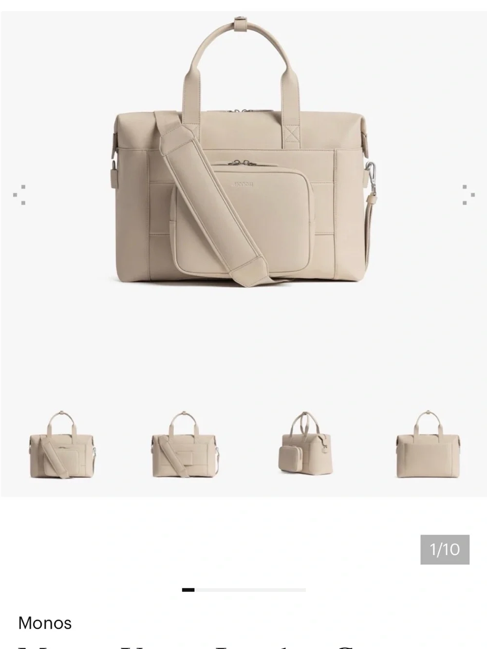 Monos Beige Travel Tote with Removable Shoulder Strap